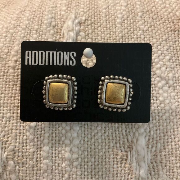 0148-Additions Gold and Silver Square Earrings - Picture 1 of 3